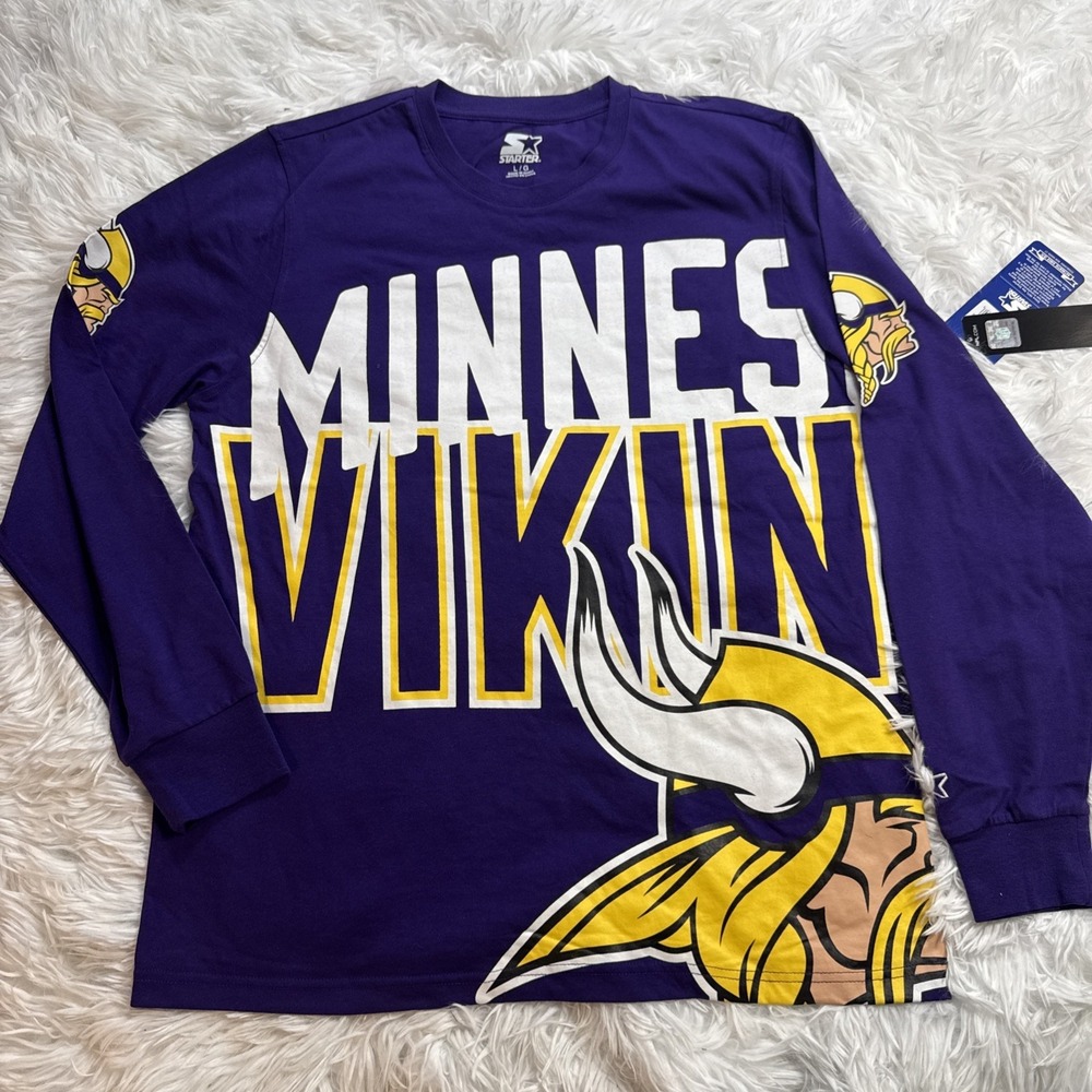 STARTER Minnesota Vikings Football Graphic Shirt Men's Large L Crew Neck New!‎